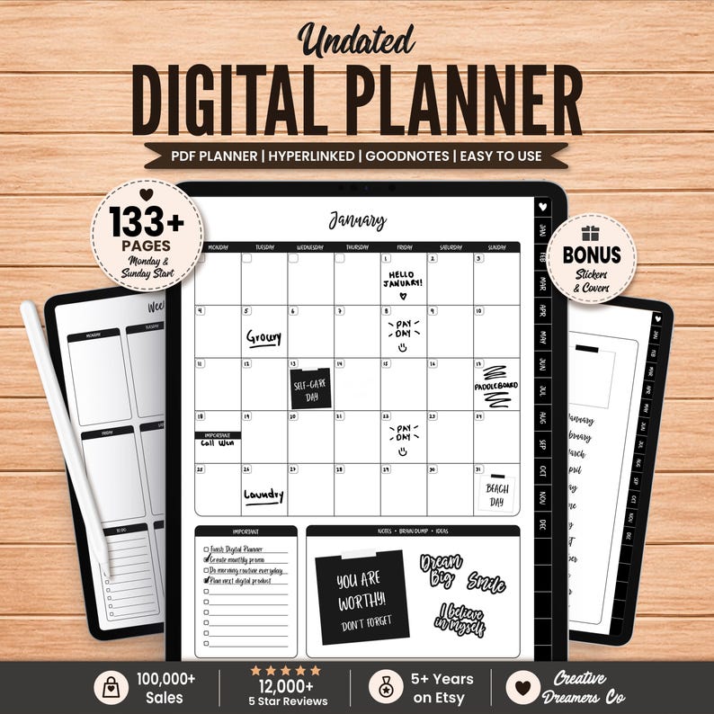 Minimalist Digital Planner Goodnotes Template, iPad Planner Pdf ...
