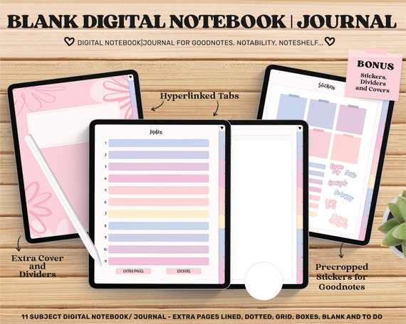 Digital Journal, Digital Notebook Goodnotes, Blank Notebook, Digital Journal pdf, Goodnotes Template, Notability, Goodnotes cover, iPad Pdf