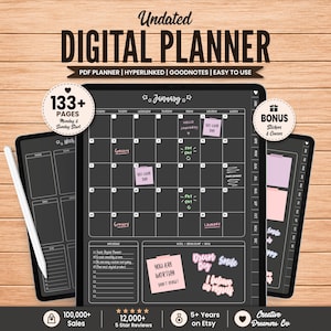 Digital Planner Goodnotes, Dark Digital Planner, Undated Digital Planner, Digital iPad Planner, Notability Planner, Goodnotes Planner image 1