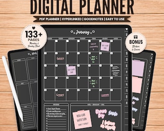 Digital Planner Goodnotes, Dark Digital Planner, Undated Digital Planner,  Digital iPad Planner, Notability Planner, Goodnotes Planner