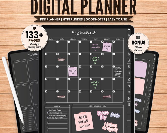 Digital Planner Goodnotes, Dark Digital Planner, Undated Digital Planner,  Digital iPad Planner, Notability Planner, Goodnotes Planner