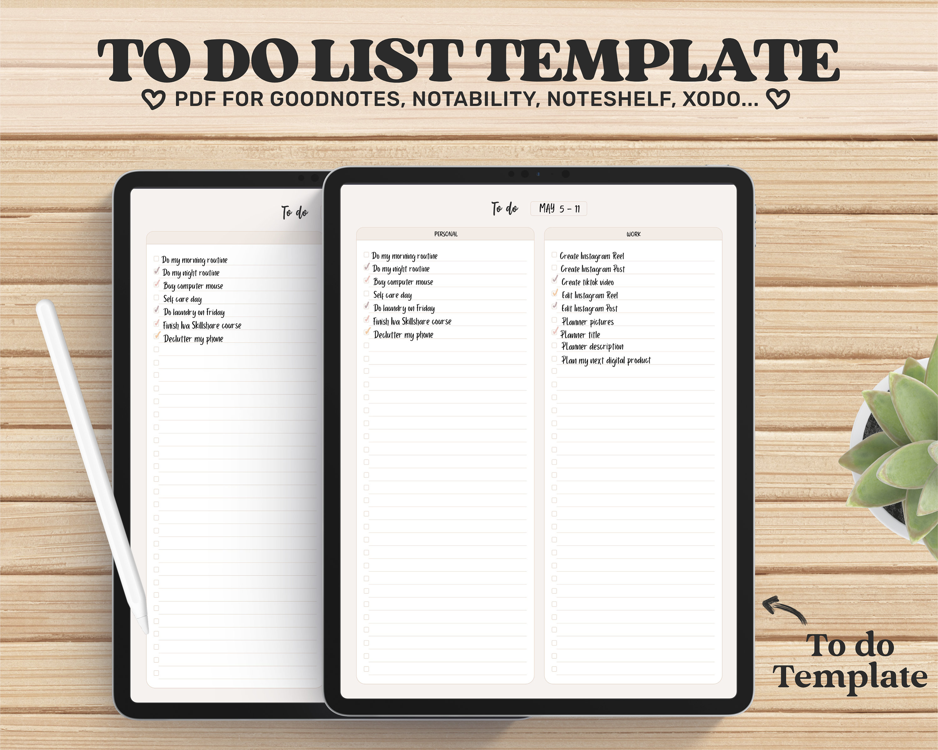 Digital to Do List Goodnotes Template Cute Ipad Todo List Etsy Australia