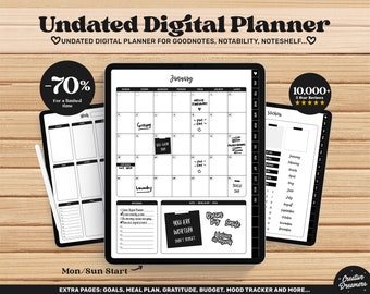 Undatierter digitaler Goodnotes Planer, Goodnotes Aufkleber, iPad Planer, Goodnotes Vorlage, einfacher minimalistischer Planer, monatlicher Wochenplaner