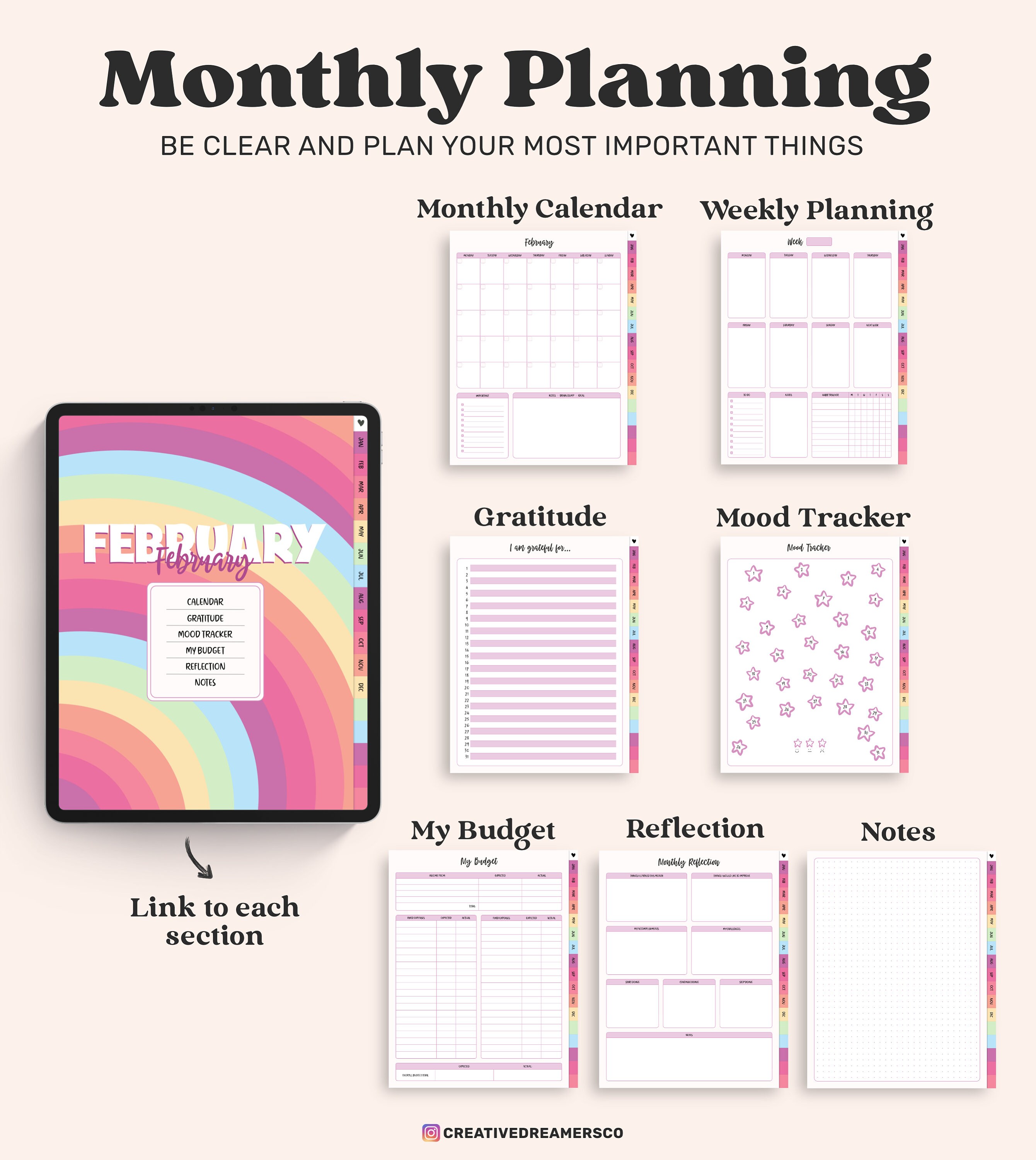 Rainbow Undated Digital Planner Colorful, Goodnotes Planner Pdf, iPad ...