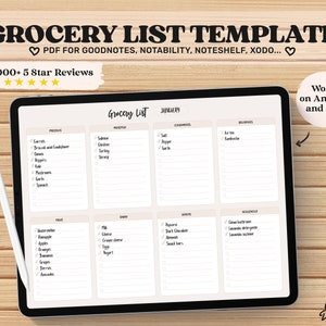 Grocery List Goodnotes Template, Digital Planner, iPad Planner, Digital Journal pdf, Notability Planner, Goodnotes Planner, Undated Planner