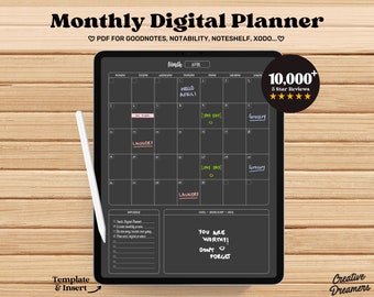 Monthly Planner Goodnotes Template, Digital Calendar, Monthly Calendar, Productivity Planner, Minimalist Planner, Planner Templates Pdf