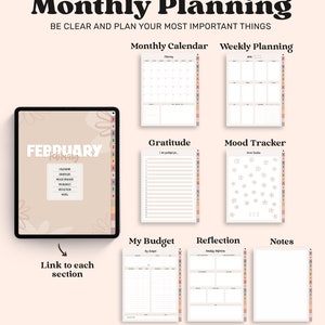 Undated Goodnotes Planner, Monthly Digital Planner, Goodnotes Template, iPad Planner, Digital Journal Pdf, Goodnotes Stickers Boho, Simple image 3