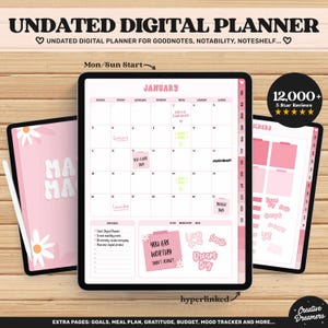 Niedlicher digitaler Wochenplaner, Goodnotes-Planer, undatierter rosa Planer, Groovy-Planer, Goodnotes-Aufkleber, Goodnotes-Vorlage, einfacher Planer