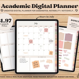 Academic Planner Digital, Undated Digital Planner, Mid Year Planner 2025 2026, Monthly Planner, Weekly Planner iPad, Goodnotes Stickers