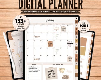 Goodnotes Planner Digital iPad, Monthly Planner, Goodnotes Stickers, Digital Journal Template, Noteful Cute Digital Productivity Planner Pdf