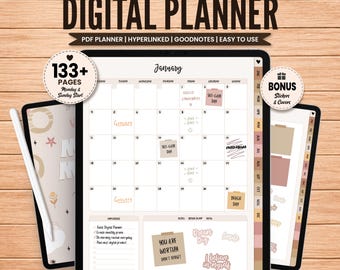 Goodnotes Undated Digital Planner Template, Boho Digital Journal, Goodnotes Template, iPad Planner, Minimalist Monthly Planner Noteful