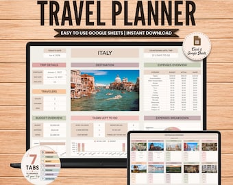 Travel Planner Google Sheets, Travel Itinerary Template, Travel Budget Spreadsheet, Digital Packing List, Road Trip Planner, Holiday Planner