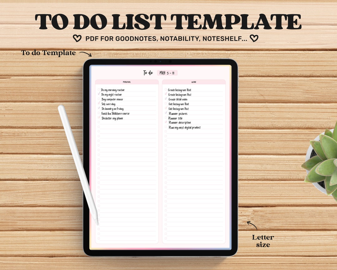 Digital To Do List Goodnotes Template Cute To Do List Pdf Etsy