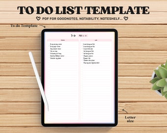 Plantilla de lista de tareas digitales de Goodnotes, lista de tareas en PDF, lista de tareas para iPad, plantilla de Notability, diario digital para iPad, páginas de Goodnotes
