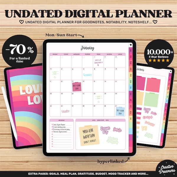 Love is Love Undated Digital Planner, Goodnotes Planner, iPad Planner, Productivity Planner, Adhd Digital Planner, Lgbt, Aesthetic Planner