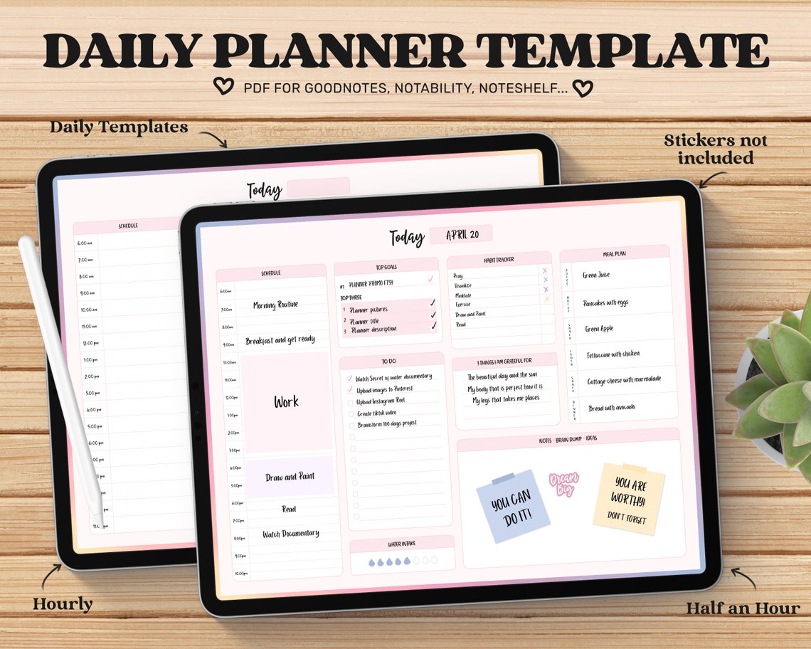 Daily Planner Goodnotes Template Undated Digital Planner Etsy