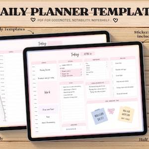 Daily Planner Goodnotes Template, Undated, Digital Planner pdf, Cute Planner, Notability, Noteshelf, Digital Journal iPad, Hourly Planner