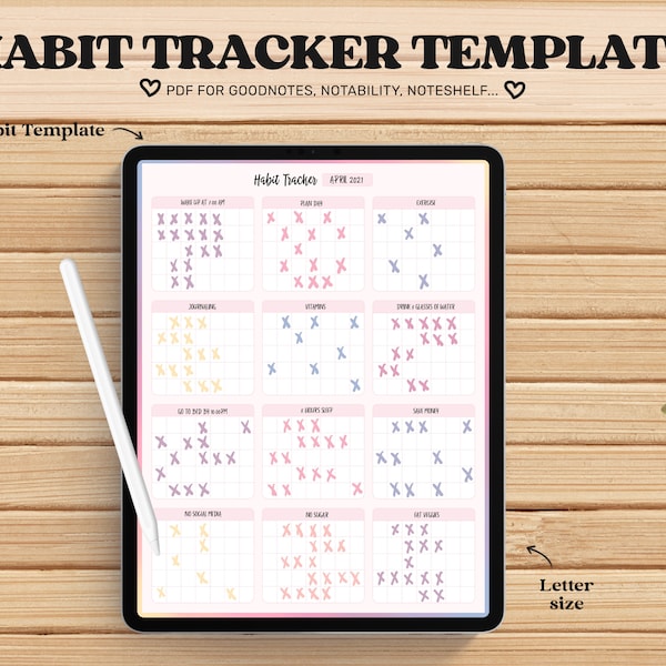 Goodnotes Template, Habit Tracker PDF, Digital Journal, Cute Tracker, iPad Monthly Tracker, Daily Habit Planner, Notability Template Page