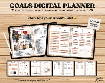 Digital Vision Board Goal Planner, Manifestation Journal Goodnotes Stickers, Affirmations Journal, Gratitude Journal, iPad Goodnotes Planner
