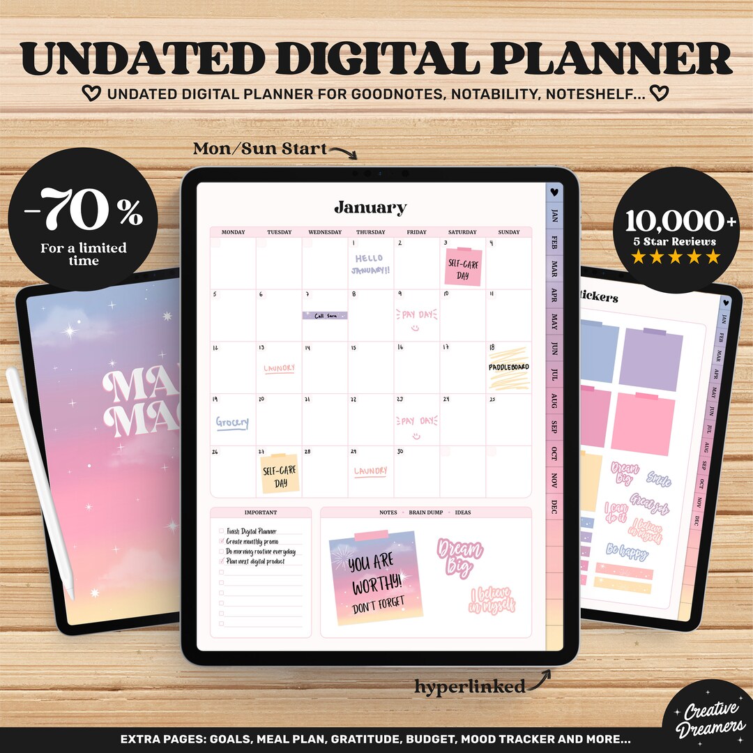 Undated Good Notes Planner iPad Planner Pdf Monthly Digital Etsy Israel
