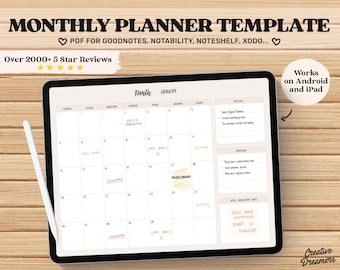 月間プランナー Goodnotes テンプレート、日付なし月間プランナー、月間デジタルプランナー、プランナーページ、デジタルカレンダー、Notability プランナー