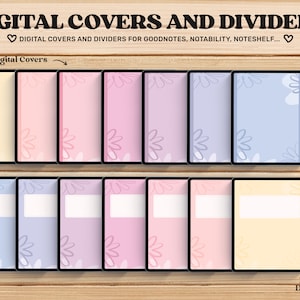 Puede incluir: Un conjunto de cubiertas y divisores digitales para aplicaciones de toma de notas como Goodnotes, Notability y Noteshelf. Las cubiertas presentan una gama de colores pastel con un diseño floral.