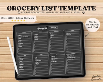 Digital Grocery List Template, Grocery List iPad, Goodnotes Grocery List, Pdf Download, Undated Planner, Shopping List, Goodnotes Planner