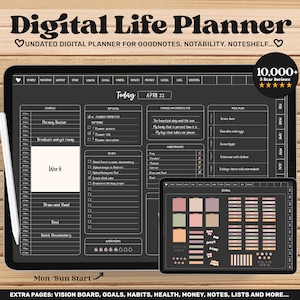 Undated Goodnotes Planner 2025, Dark Mode Digital Planner Monthly, iPad Planner, Goodnotes Template, Notability Planner, Weekly Daily Hourly