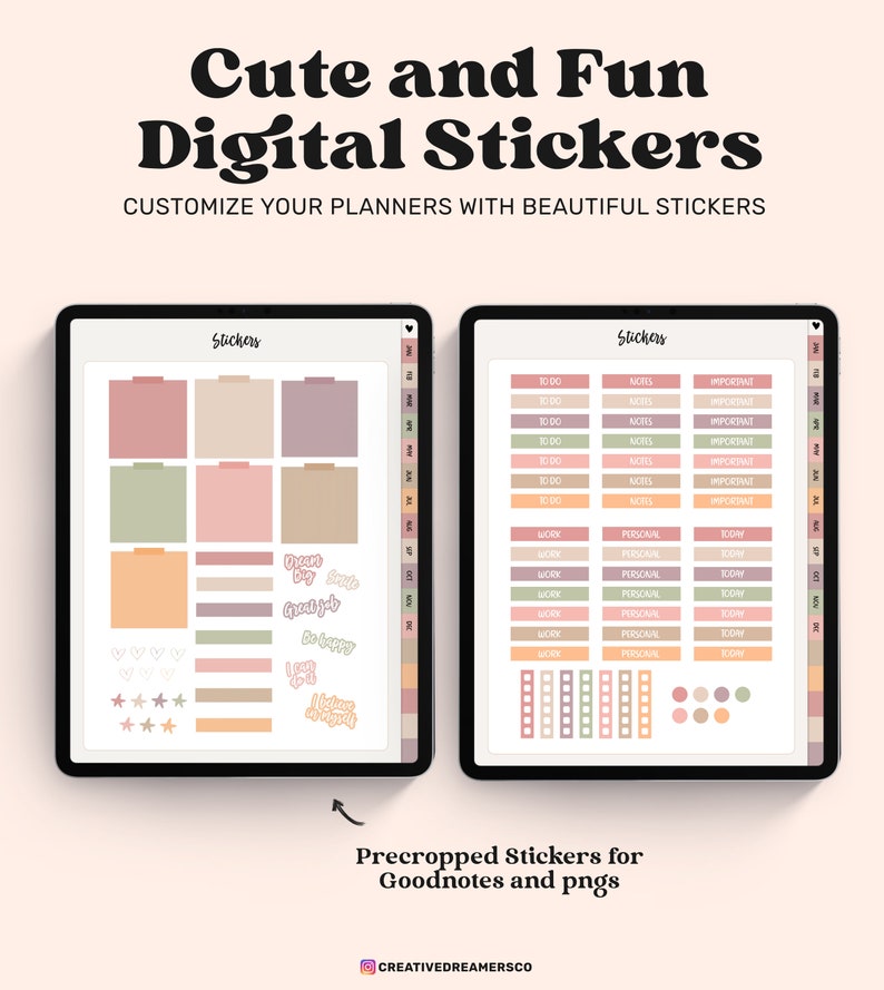 Undated Goodnotes Planner, Monthly Digital Planner, Goodnotes Template, iPad Planner, Digital Journal Pdf, Goodnotes Stickers Boho, Simple zdjęcie 6