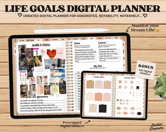 Digital Life Planner, Manifestation Journal, Goal Planner Undated, Vision Board Template, Goodnotes Stickers, Affirmations Digital Journal
