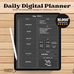 Dagsplanerare Goodnotes Mall, Dark Mode Journal, Adhd Planner Mall, Timplanerare, Digital Planner iPad Pdf, Goodnotes Planner