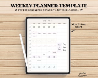 Weekly Planner Goodnotes Template, Undated, Digital Planner pdf, Cute Notability Planner, Weekly Goodnotes iPad, Templates pdf, Hourly Page