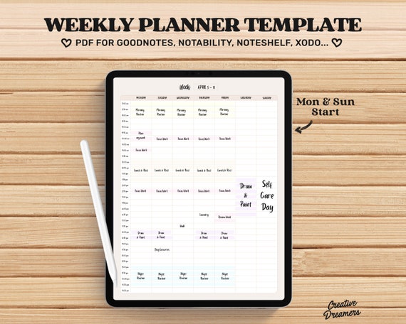 Weekly Planner Goodnotes Template, Undated, Digital Planner Pdf, Cute  Notability Planner, Weekly Goodnotes Ipad, Templates Pdf, Hourly Page - Etsy