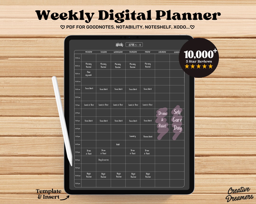Weekly Planner Goodnotes, Adhd Planner Template, Hourly Planner