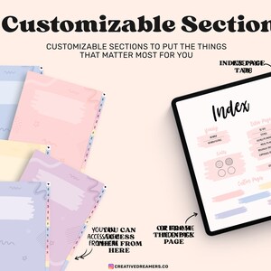 Pu&ograve; includere: Un planner digitale con un design rosa e bianco. Il planner ha cinque sezioni personalizzabili, tra cui una sezione settimanale, mensile e note. Il planner ha anche una pagina di indice con schede per una facile navigazione.