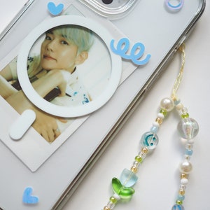 Cartão fotográfico EXO com pulseira de charme para telefone com contas / EXO existe novo álbum Merch / Kpop Acessórios para telefone para EXOL