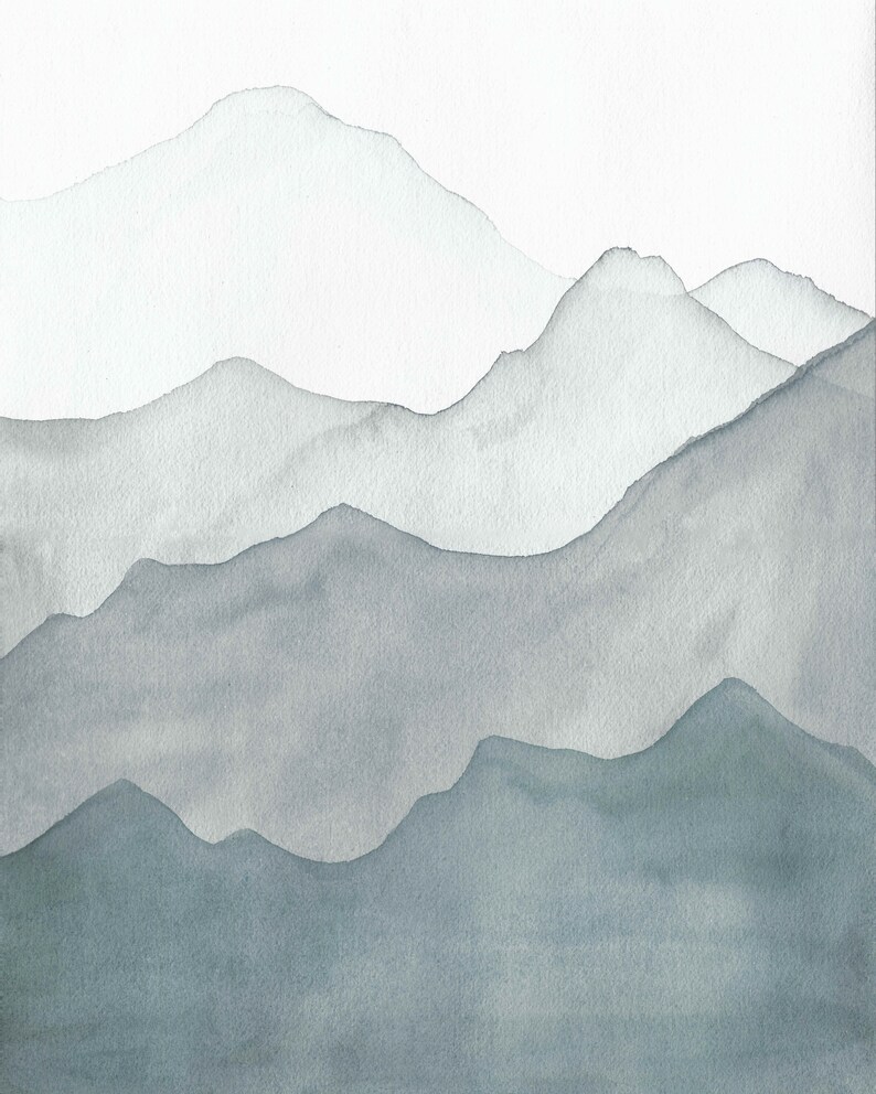 Grey Mountain Watercolour Print Triptych Wall Art Etsy