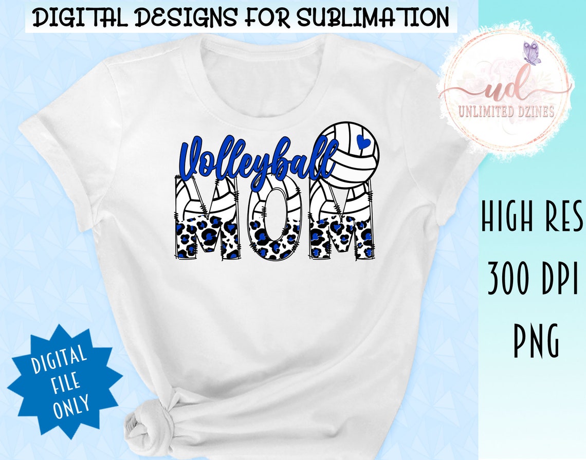 Volleyball Mom PNG, Royal Blue Volleyball Design, Volleyball Leopard