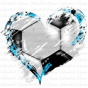 Soccer Grunge Heart PNG, Sky Blue Soccer, Sublimation Design | Transparent PNG, Digital Download