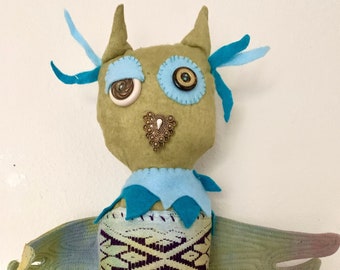 Handmade Owl Stuffed Wall Hanging, Whimsical