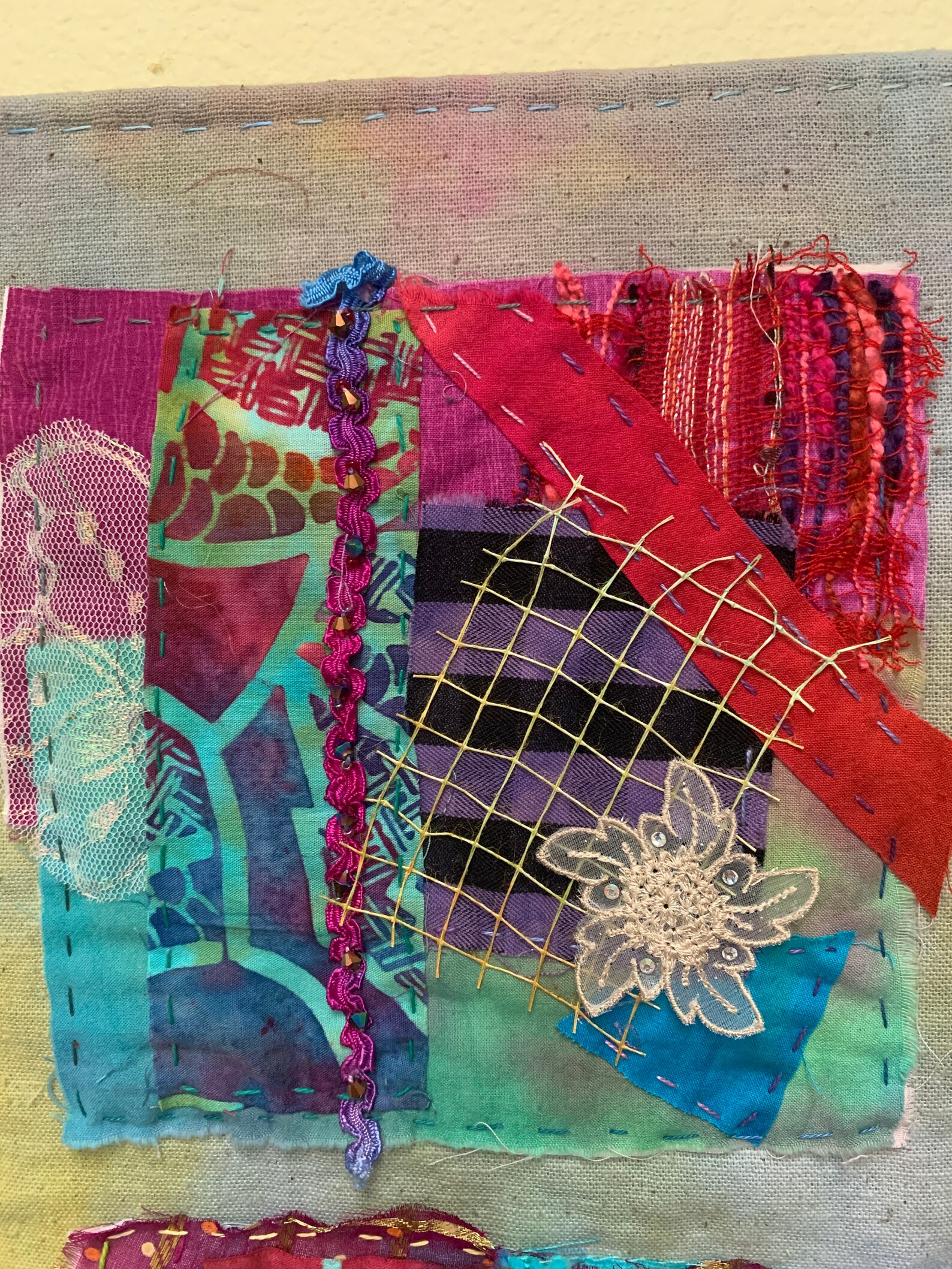 Mixed Media Wall Hanging Vibrant Fiber Art 6 Contrast Etsy