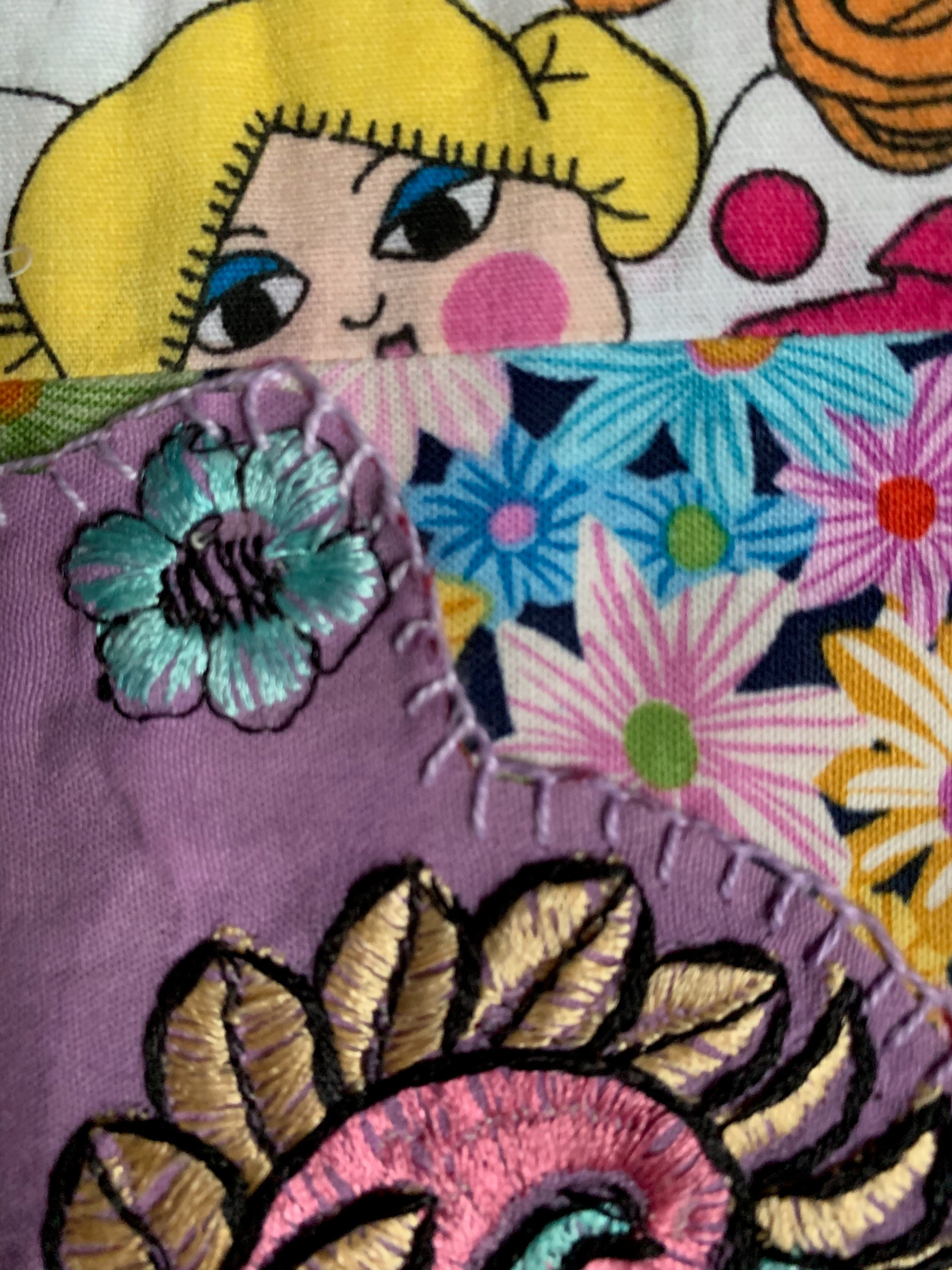 Embroidered 3 Panel Mixed Media Wall Hanging, Original Textile Art Etsy