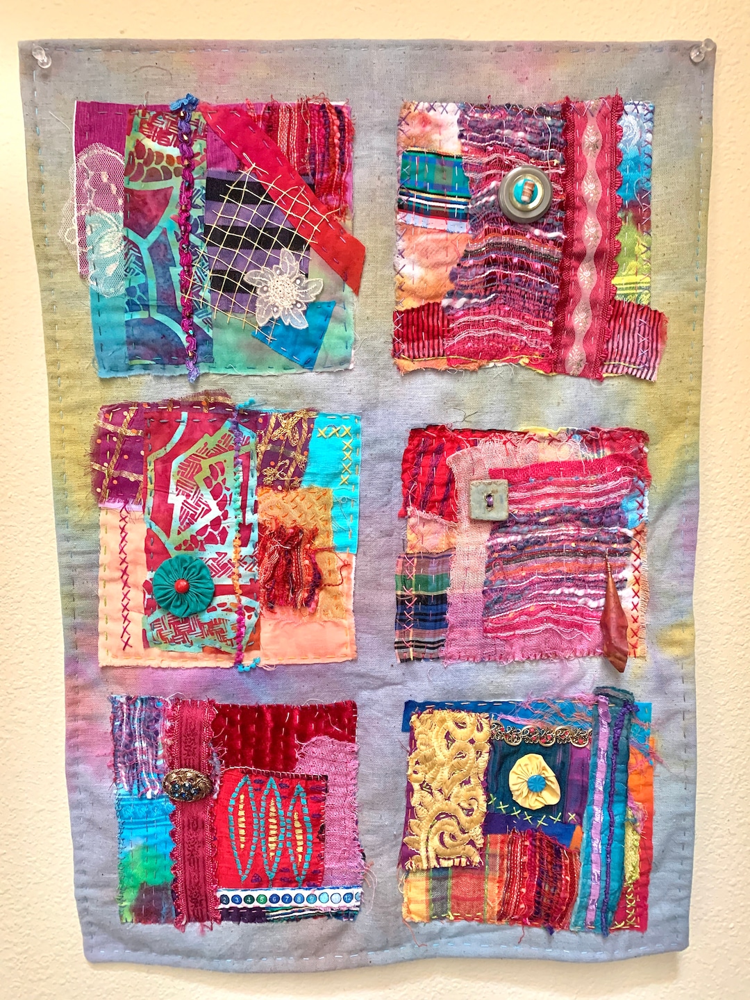 Mixed Media Wall Hanging Vibrant Fiber Art 6 Contrast Etsy