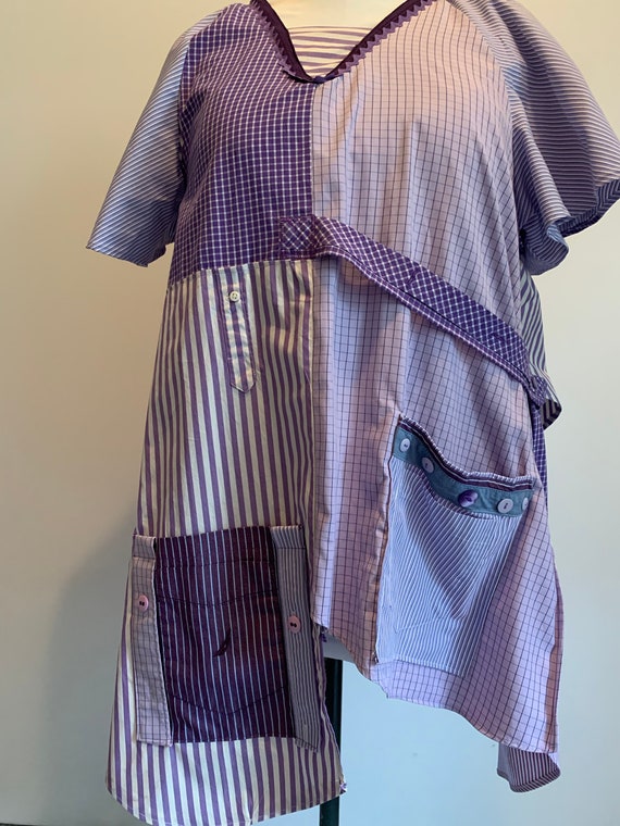 unique flattering Upcycled clothing for women Loose fitting XL purple tunic Artsy casual tunic