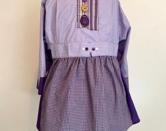 Purple tunic, Upcycled women's shirt, repurposed, refashioned tunic shirt, XL, pockets and cuffs, boho clothing