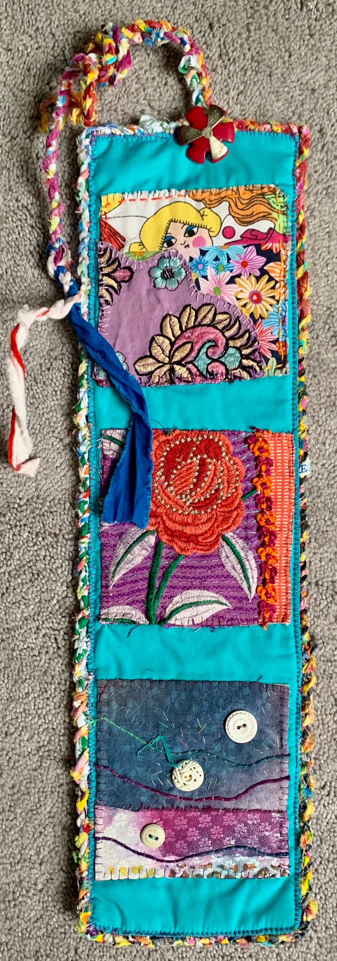 Embroidered 3 Panel Mixed Media Wall Hanging, Original Textile Art Etsy