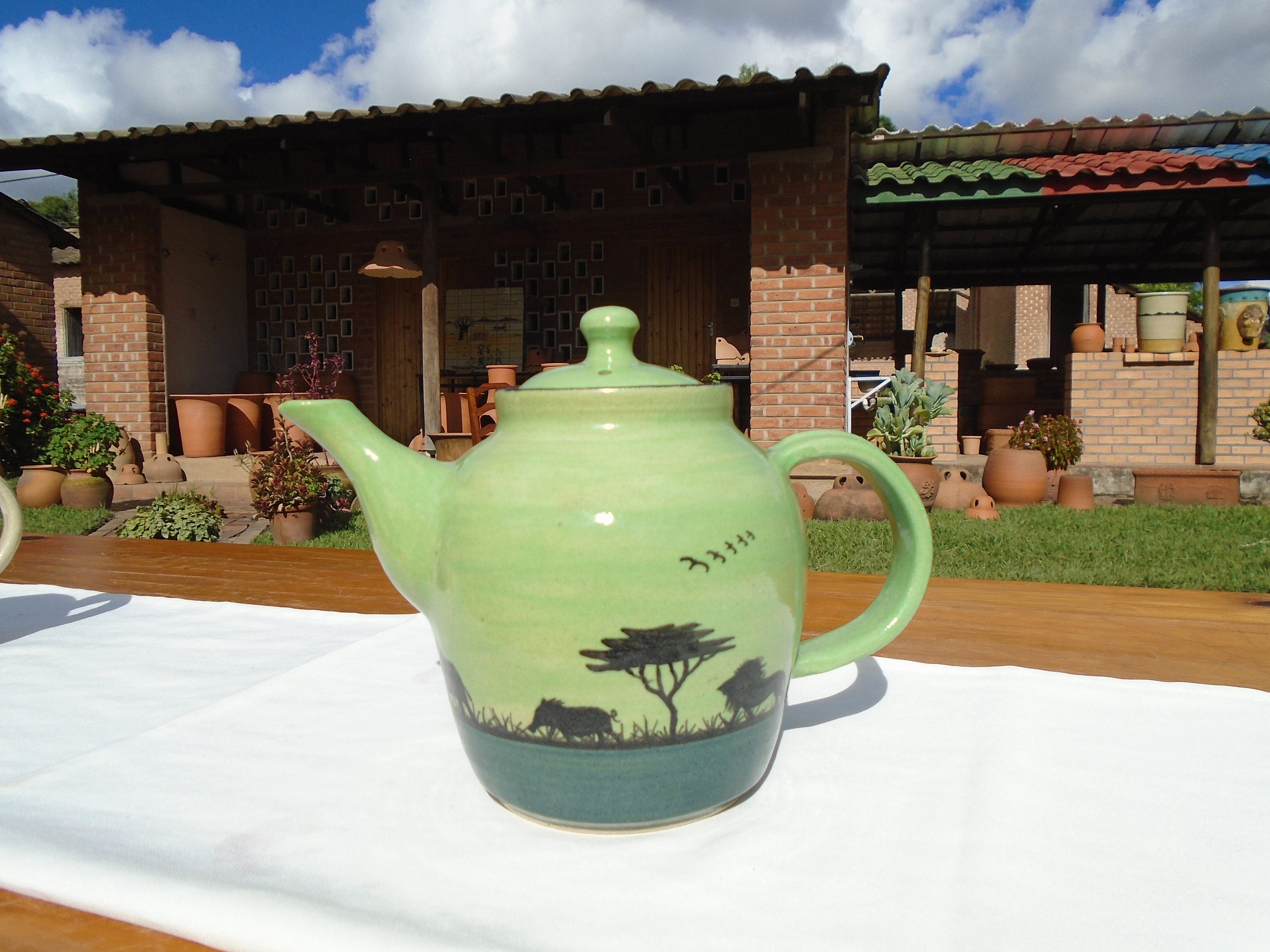 Green Ceramic Tea Set Green Tea Pot With Mugs Hand Painted Etsy UK