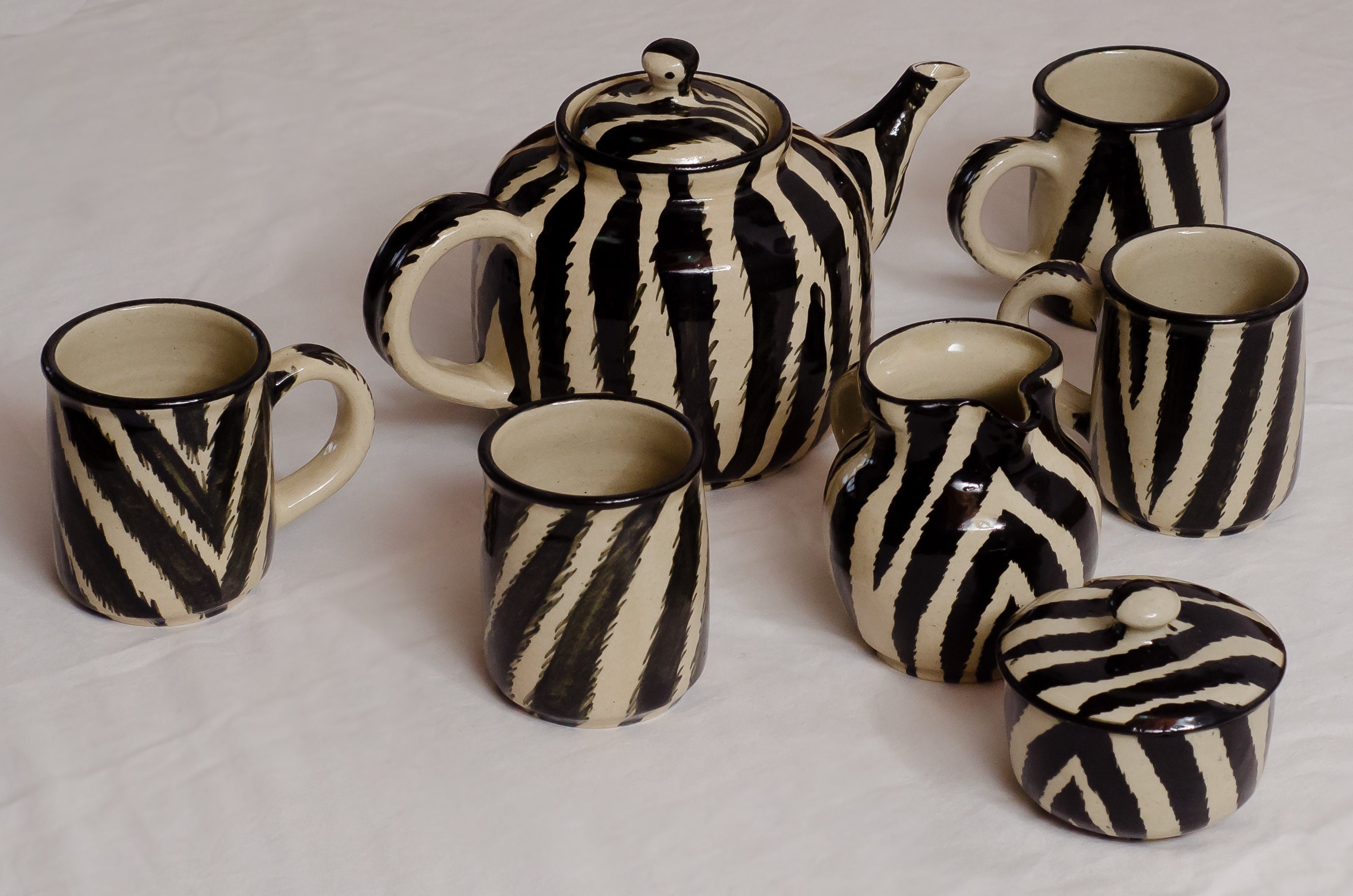 Zebra Print Tea Set With Mugs Ceramic Tea Set Pottery Tea Etsy