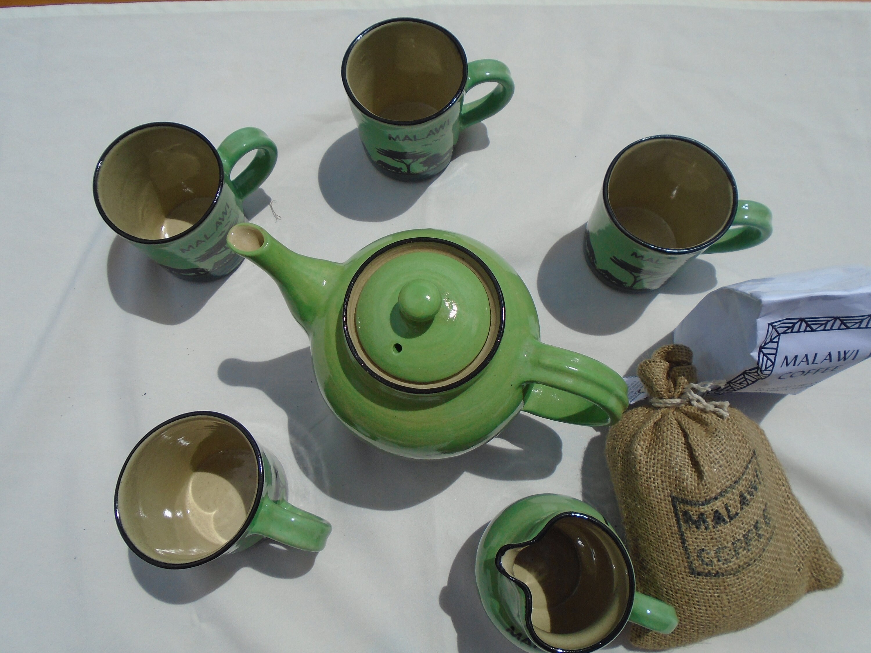 Green Ceramic Tea Set Green Tea Pot With Mugs Hand Painted Etsy UK