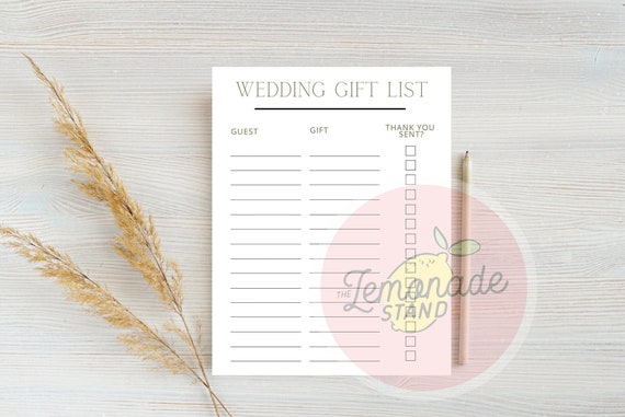 Wedding Bridal Baby Shower Gift List Printable Digital | Etsy
